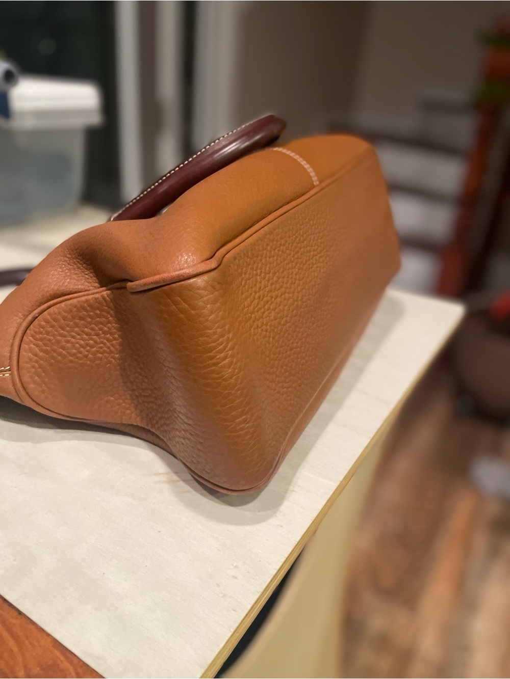 Dooney & Bourke Two-Tone Cognac Brown cobbled leather trimmed in mahogany. - Picture 9 of 9